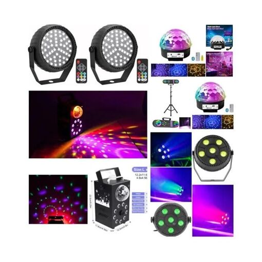 Audio Club PC51SET - 7 Light Kit with Smoke Machine - RGB, UV, and Laser Lights