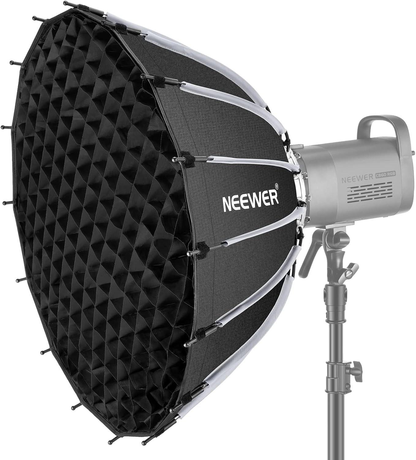 Neewer 65cm Softbox with Quick Install and Fold, with Honeycomb Grid Diffusers, Compatible with Aputure 120d Light Dome, Godox SL60W Neewer RGB CB60 and Bowens Mount Lights