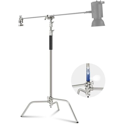 Neewer Support C with Pro Pole, 330 cm Max Height, Robust Photography Light Stand with 128 cm Arm for Monolight Softbox