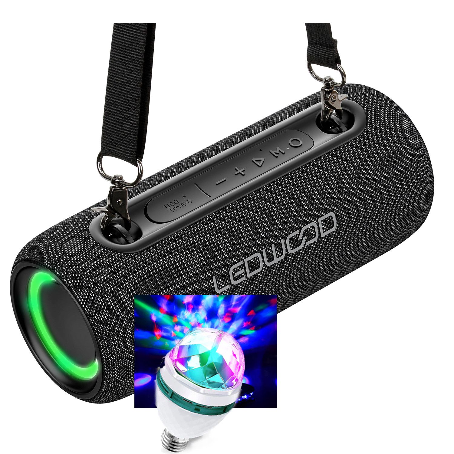 Ledwood XS200 200W Hi-Fi Speaker with LED Effect, Bluetooth, IPX5, Voice Assistant, 20W RMS, 2000mAh Battery