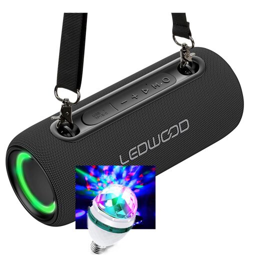 Altavoces Ledwood XS200 de 200W con efecto LED, Bluetooth, protección IPX5, asistente de voz, 20W RMS, batería de 2000mAh