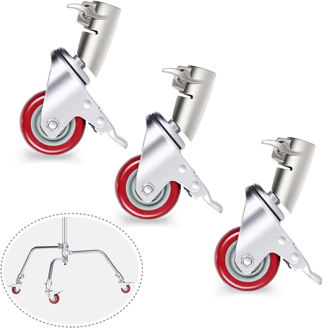 Kit de 3 ruedas giratorias Neewer, diámetro de 75 mm, construcción metálica y base de goma, exclusivamente compatible con el soporte para toma de vistas de video Neewer para estudio (Plata)