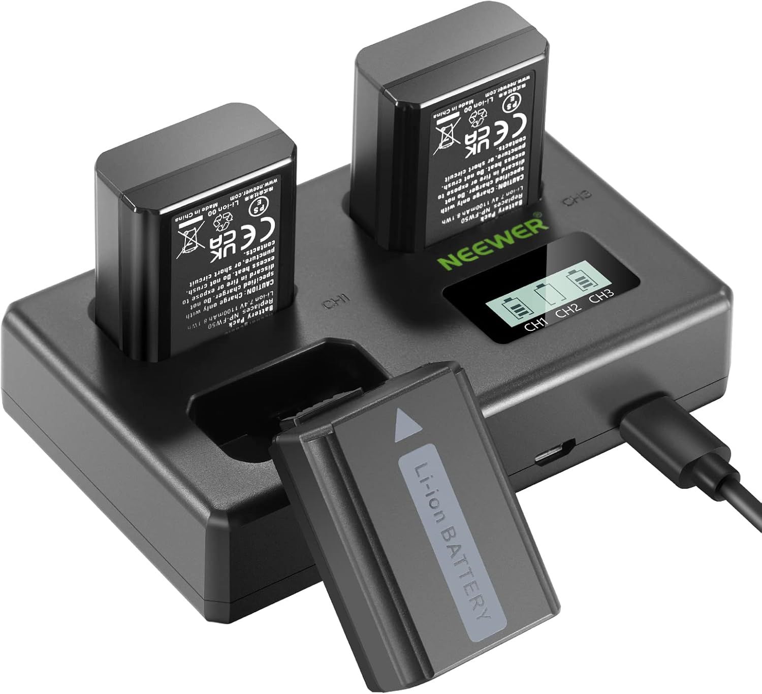 Neewer NP-FW50 3-Pack Battery and Charger Set, 1100mAh, USB Charging, Compatible with Sony ZV-E10, A7 Series, A6300, A6400, RX10