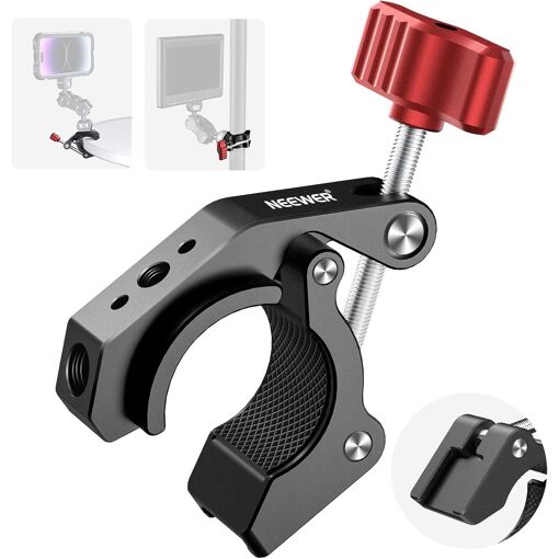 Pinza Neewer Super Clamp con cala fría y agujeros hilos 1/4'' y 3/8'', carga máxima 4 kg, soporte en forma de cangrejo para la mayoría de los accesorios fotográficos, compatible con SmallRig Magic Arm, rojo ST81