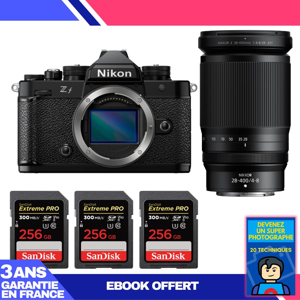 Nikon Zf Camera + 28-400mm f/4-8 VR Lens + 3 SanDisk 256GB Extreme PRO UHS-II SDXC Cards + 'Become a Super Photographer' Ebook