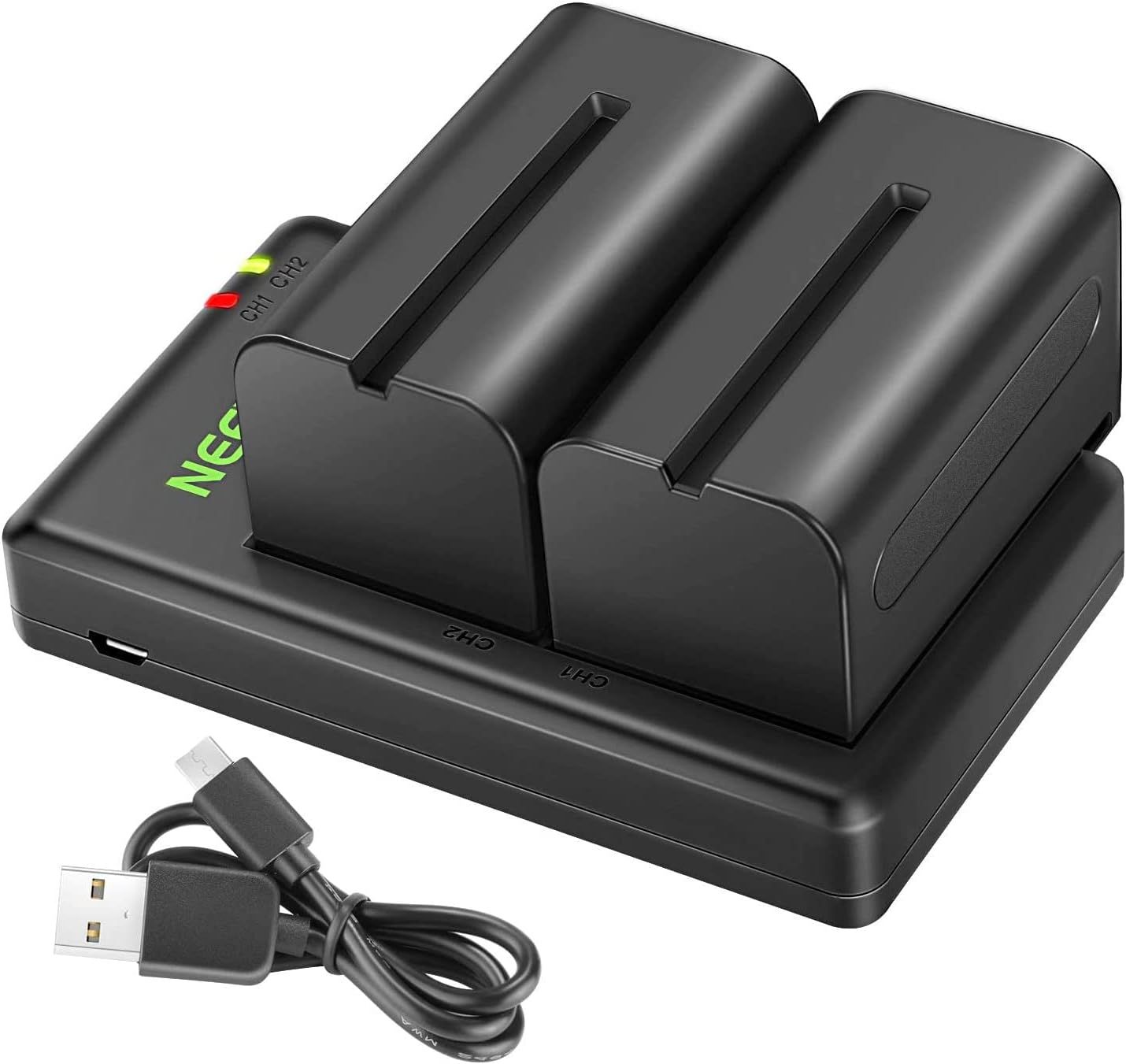 Batería recargable de iones de litio Neewer NP-F750 x 2 con cargador USB - 5600 mAh, compatible con Sony NP