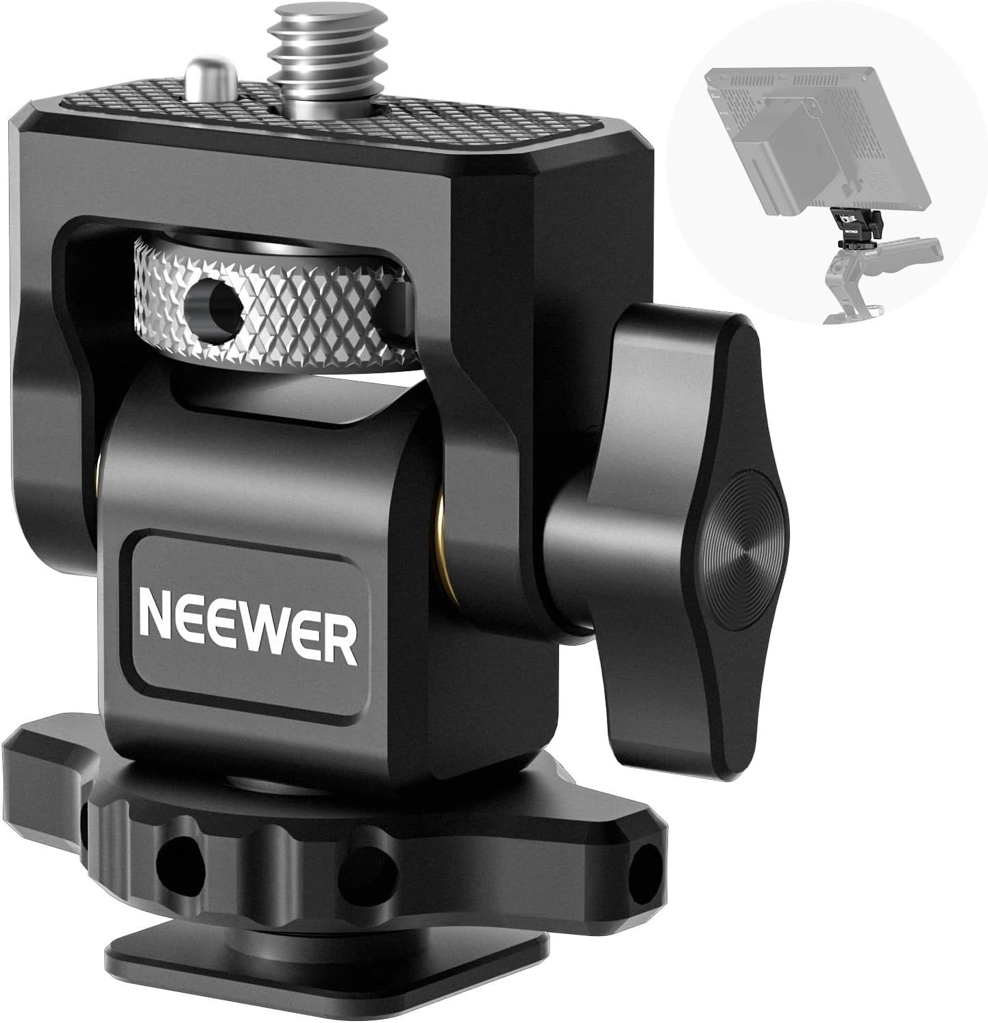 Soporte para cámara de monitor Neewer con zapata fría para monitores de 5 y 7 pulgadas, hilo de 1/4', compatible con Atomos Ninja V, rotación de 360°, inclinación ajustable de 180°, espuma