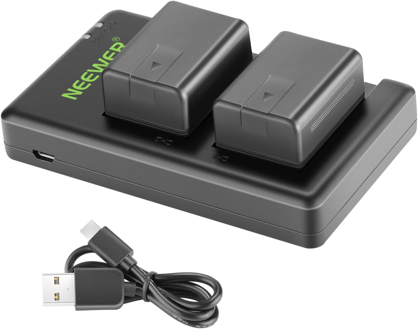 Batterie Neewer 1950 mAh (lot de 2) avec chargeur USB double compatible avec les modèles Panasonic HC