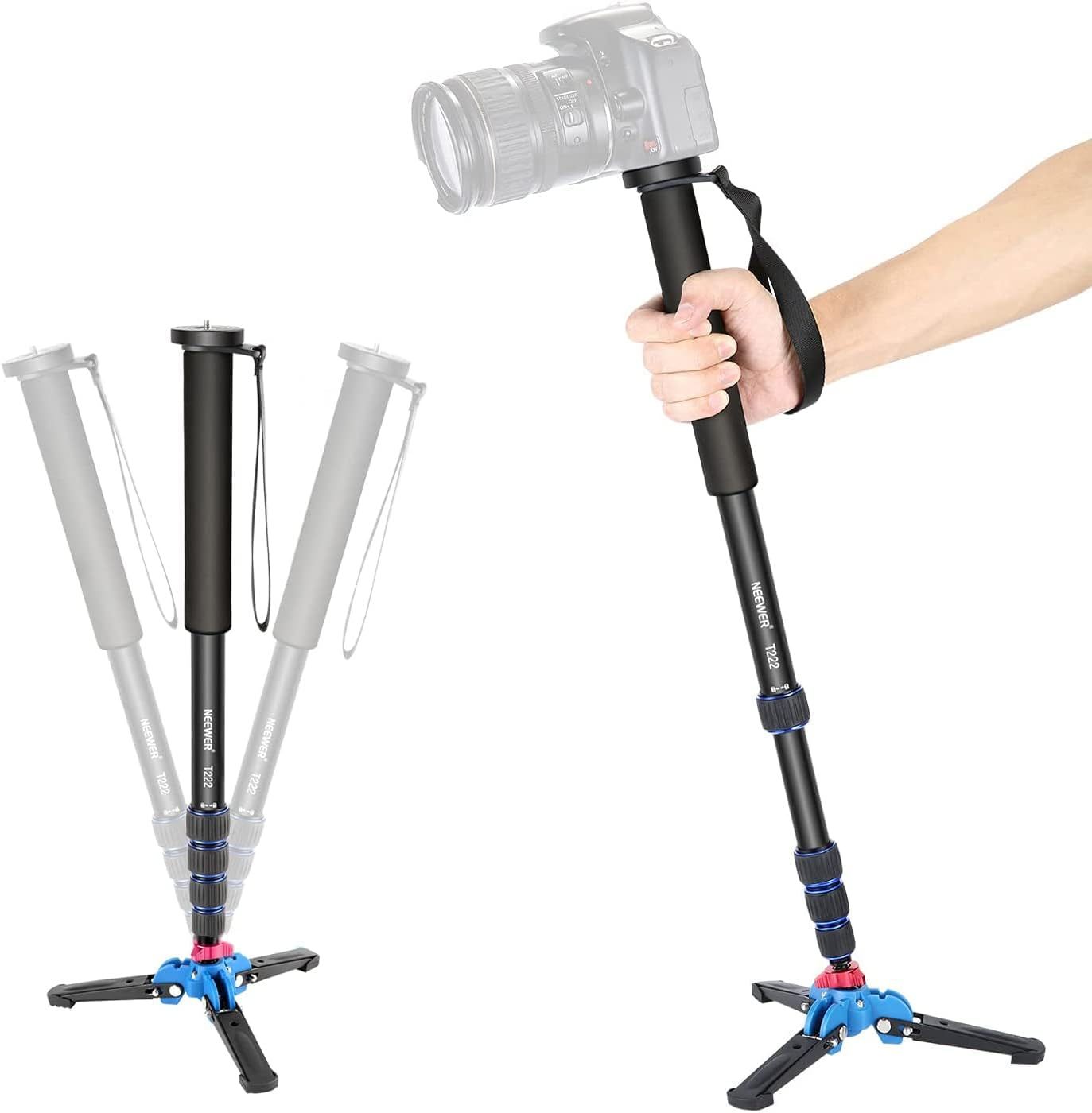 Monópode Neewer extensible con base desmontable y plegable, altura de 52 a 168 cm, aleación de aluminio, compatible con DSLR Nikon y Sony, capacidad de carga de 5 kg