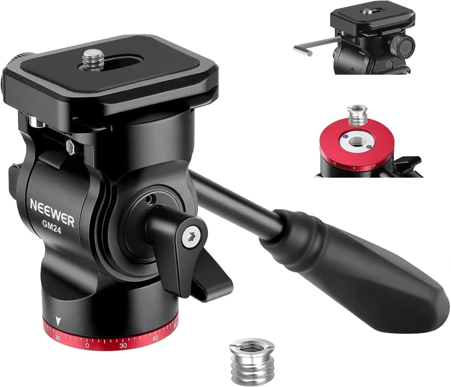 Neewer Arca-Style Quick Release Head with Metal Pan Tilt Head and Plate, 37mm Base, 6.6lb Load Capacity (Red)