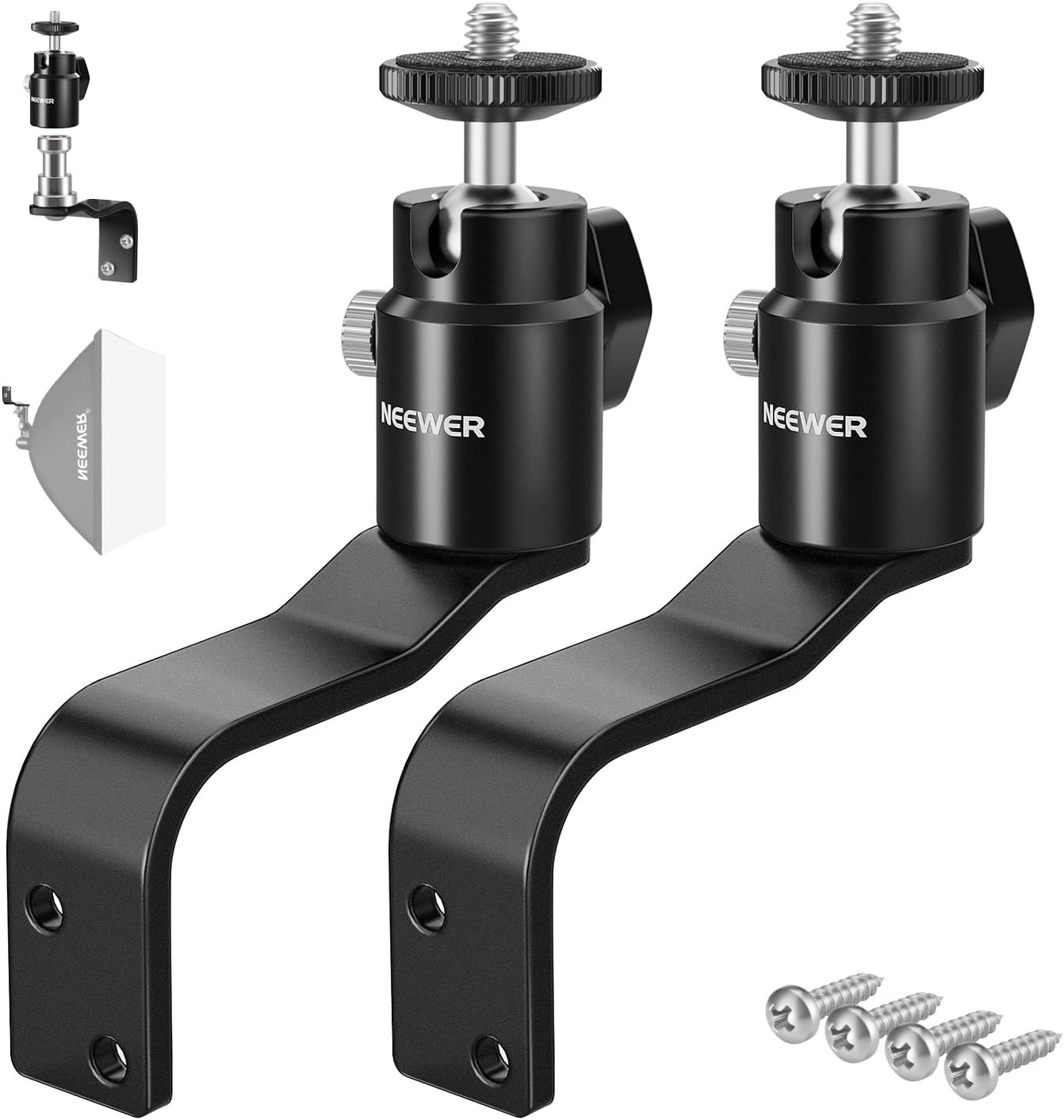 Neewer Wall Mount Brackets for Light Ring, with Detachable Arm and 5/8" Screw, 1/4" Bolt for Studio Flash, Monitor, Max Load: 2kg