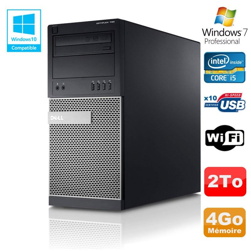 Dell Optiplex 790 Desktop Computer - Intel Core i5, 4GB RAM, 2TB HDD, DVD Drive, WiFi, Windows 7