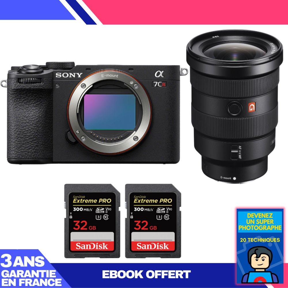 Sony A7CR Black Body + FE 16-35mm f/2.8 GM Lens + 2x SanDisk 32GB Extreme PRO UHS-II SDXC Cards