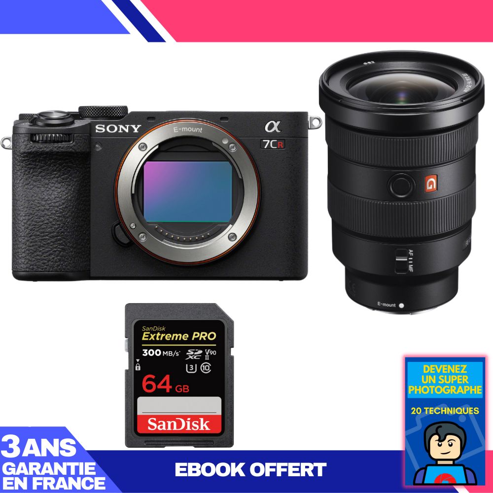 Sony A7CR Black Body + FE 16-35mm f/2.8 GM Lens + 1 SanDisk 64GB Extreme PRO UHS-II SDXC Card + 'Become a Super Photographer' Ebook