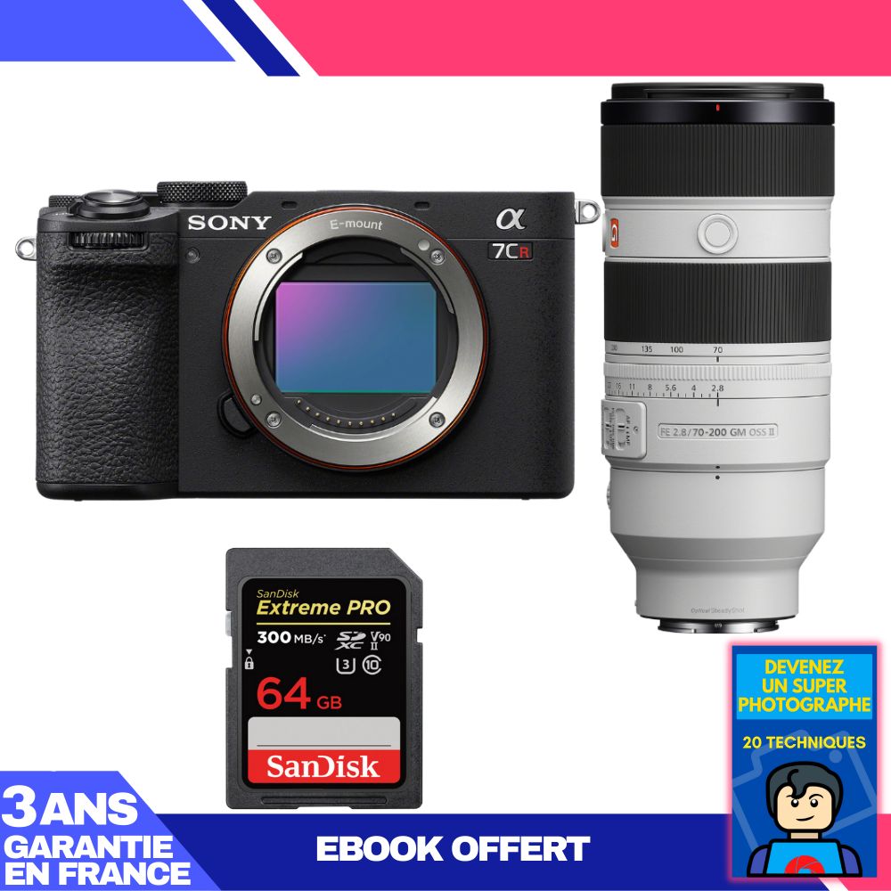 Sony A7CR Black Kit + FE 70-200mm f/2.8 GM OSS II + 1 SanDisk 64GB Extreme PRO UHS-II SDXC Card + Ebook 'Become a Super Photographer'