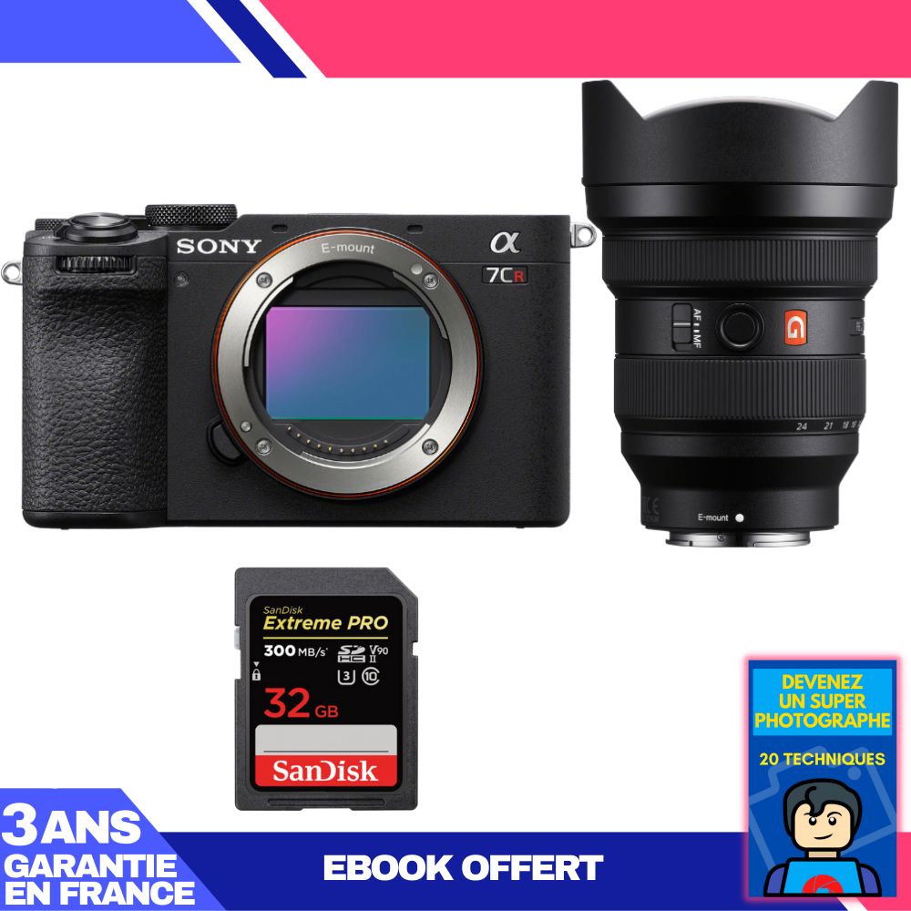 Sony A7CR Black Body + FE 12-24mm f/2.8 GM Lens + 1 SanDisk 32GB Extreme PRO UHS-II SDXC Card + 'Become a Super Photographer' Ebook