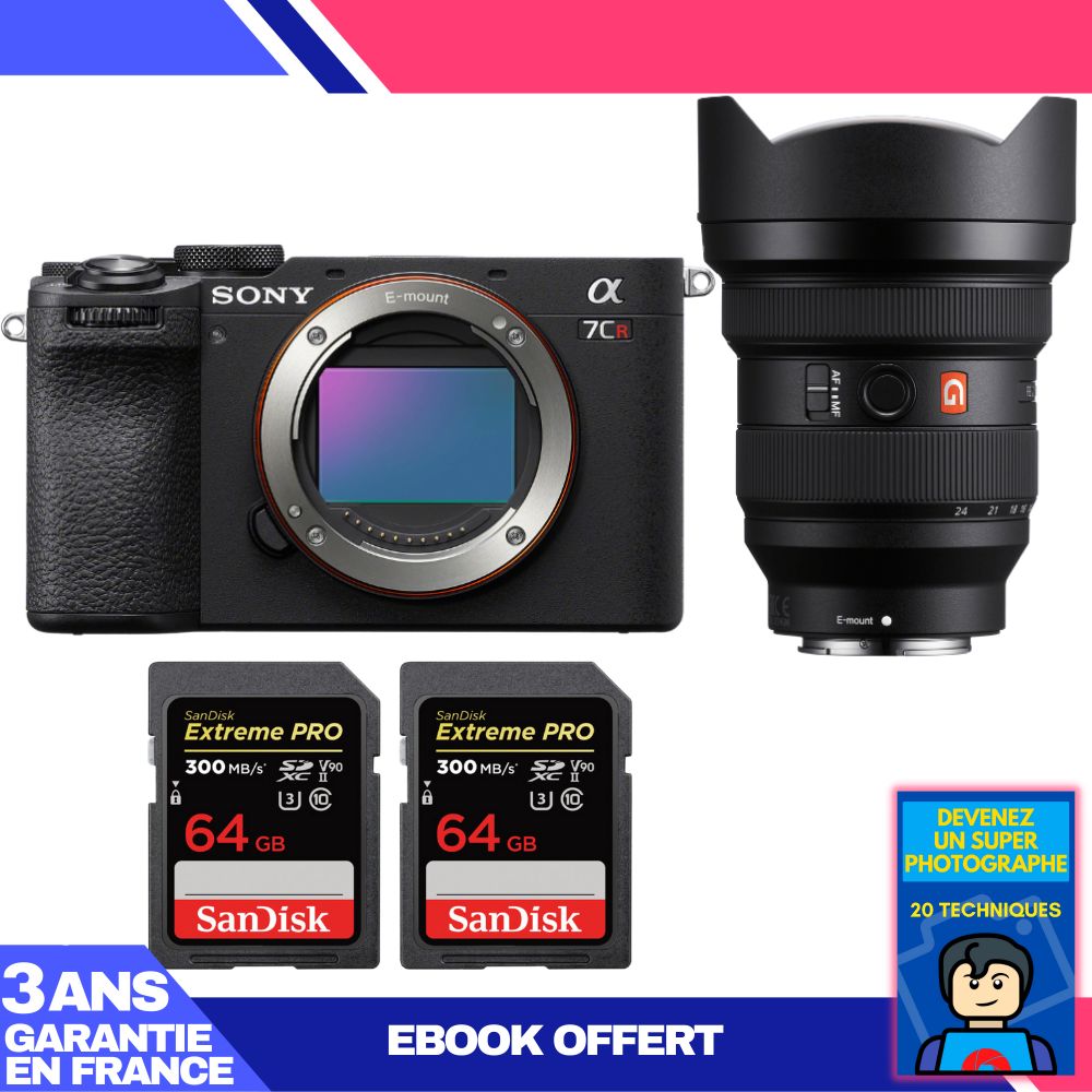 Sony A7CR Black Camera Kit with FE 12-24mm f/2.8 GM Lens + 2 SanDisk 64GB Extreme PRO UHS-II SDXC Cards