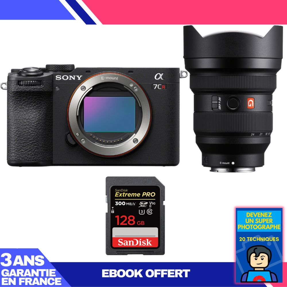 Sony A7CR Black Body + FE 12-24mm f/2.8 GM Lens + 1 SanDisk 128GB Extreme PRO UHS-II SDXC Card + 'Become a Super Photographer' Ebook