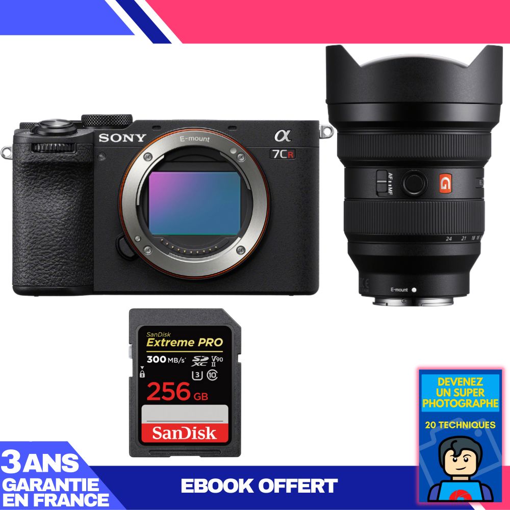Sony A7CR Black Body + FE 12-24mm f/2.8 GM Lens + 1 SanDisk 256GB Extreme PRO UHS-II SDXC Card + 'Become a Super Photographer' Ebook