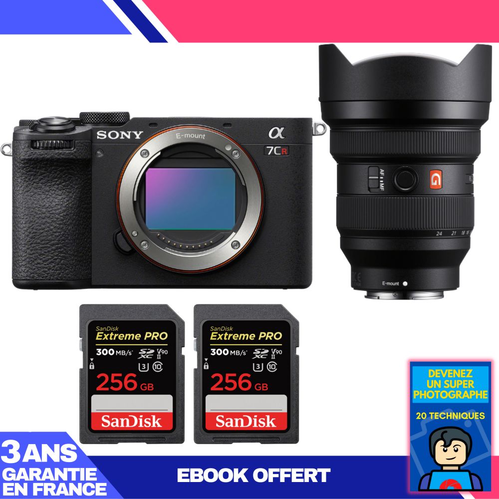Sony A7CR Black Body + FE 12-24mm f/2.8 GM Lens + 2 SanDisk 256GB Extreme PRO UHS-II SDXC Cards