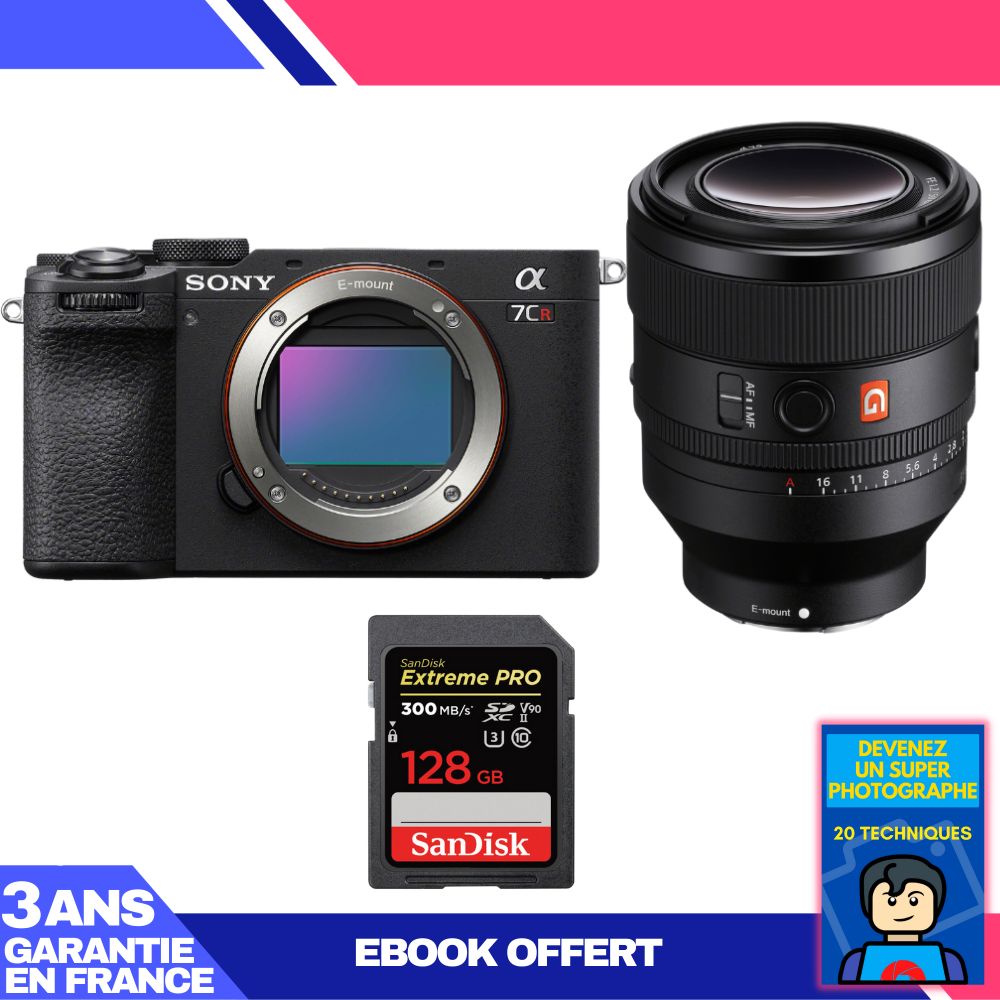 Sony A7CR Black Camera Kit with FE 50mm f/1.2 GM Lens + SanDisk 128GB Extreme PRO UHS-II SDXC Card + 'Become a Super Photographer' Ebook