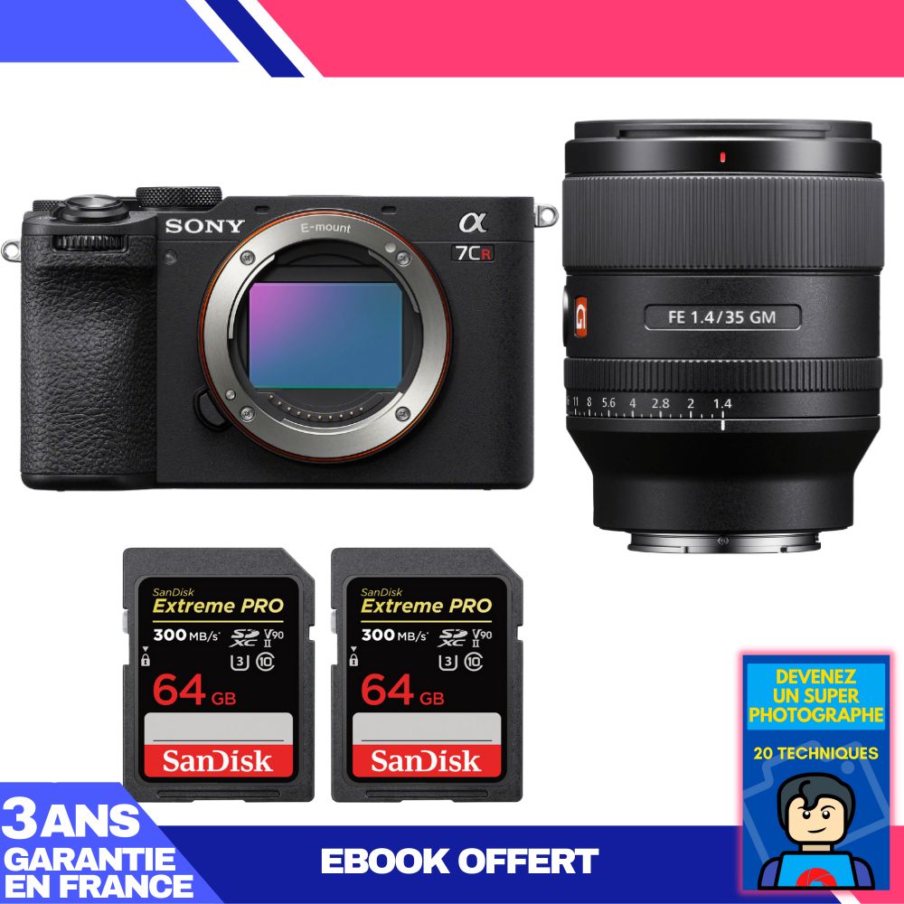 Sony A7CR Black Body + FE 35mm f/1.4 GM Lens + 2 SanDisk 64GB Extreme PRO UHS-II SDXC Cards + 'Become a Super Photographer' Ebook