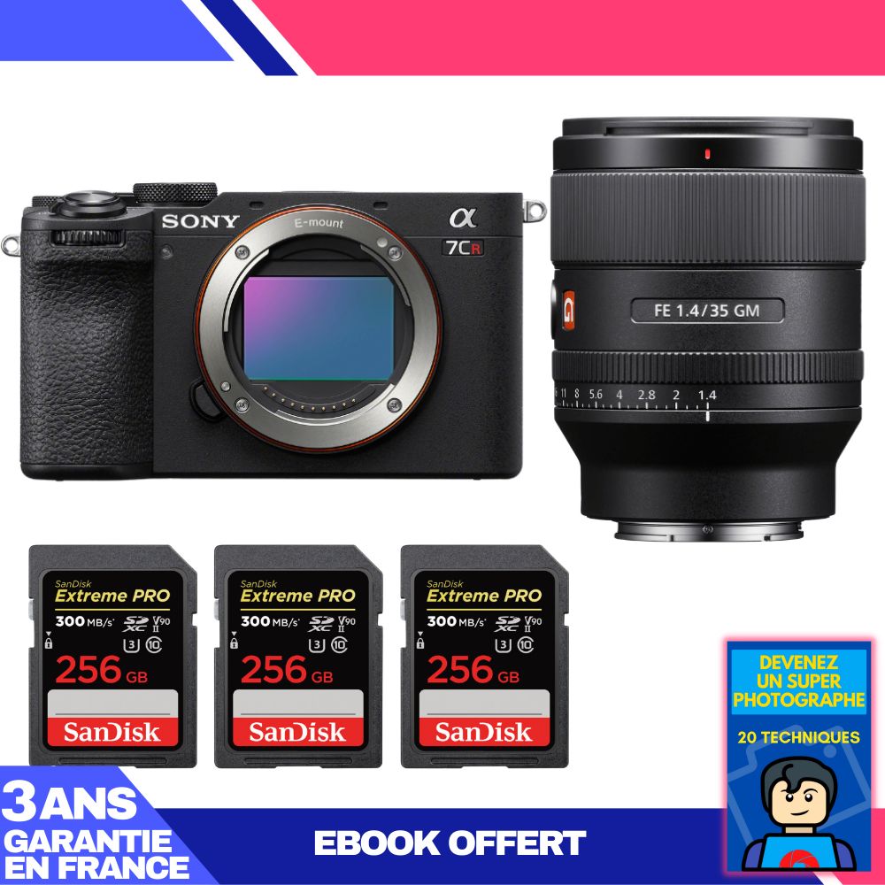 Sony A7CR Black Camera + FE 35mm f/1.4 GM Lens + 3 SanDisk 256GB Extreme PRO UHS-II SDXC Cards + 'Become a Super Photographer' Ebook