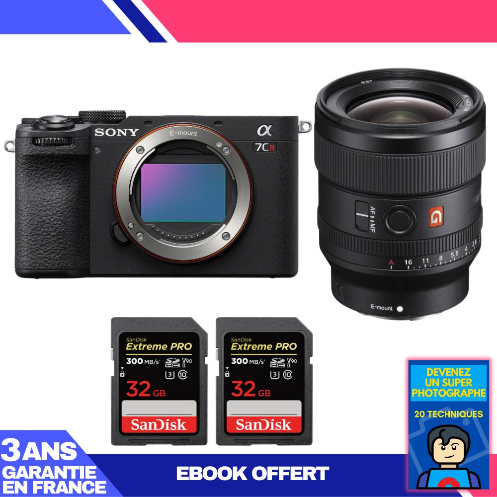 Sony A7CR Black Camera Kit with FE 24mm f/1.4 GM Lens + 2x SanDisk 32GB Extreme PRO UHS-II SDXC Cards