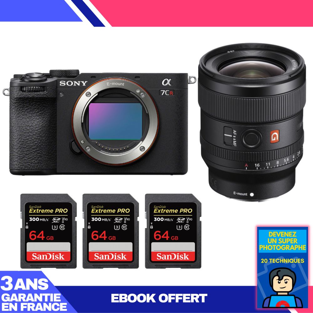 Sony A7CR Black Camera Kit with FE 24mm f/1.4 GM Lens + 3 SanDisk 64GB Extreme PRO UHS-II SDXC Cards