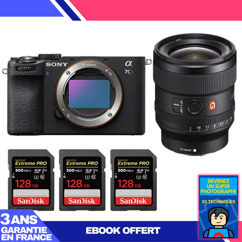 Sony A7CR Black Camera Kit with FE 24mm f/1.4 GM Lens and SanDisk Cards