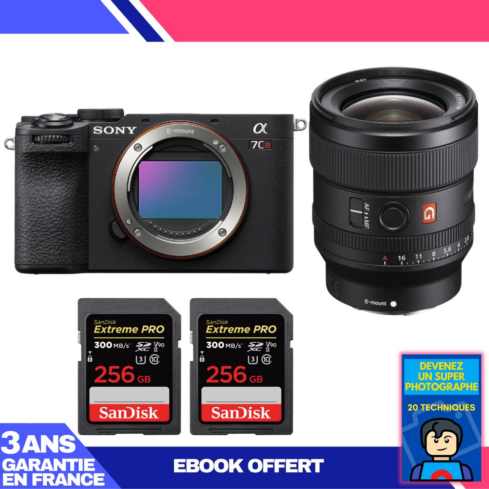 Sony A7CR Black Camera Kit with FE 24mm f/1.4 GM Lens + 2x SanDisk 256GB Extreme PRO UHS-II SDXC Memory Cards