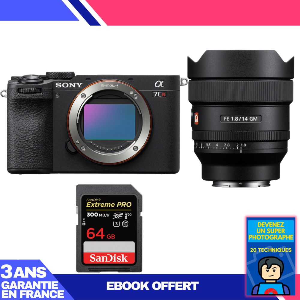 Sony A7CR Black Body + FE 14mm f/1.8 GM Lens + 1 SanDisk 64GB Extreme PRO UHS-II SDXC Card + 'Become a Master Photographer' Ebook