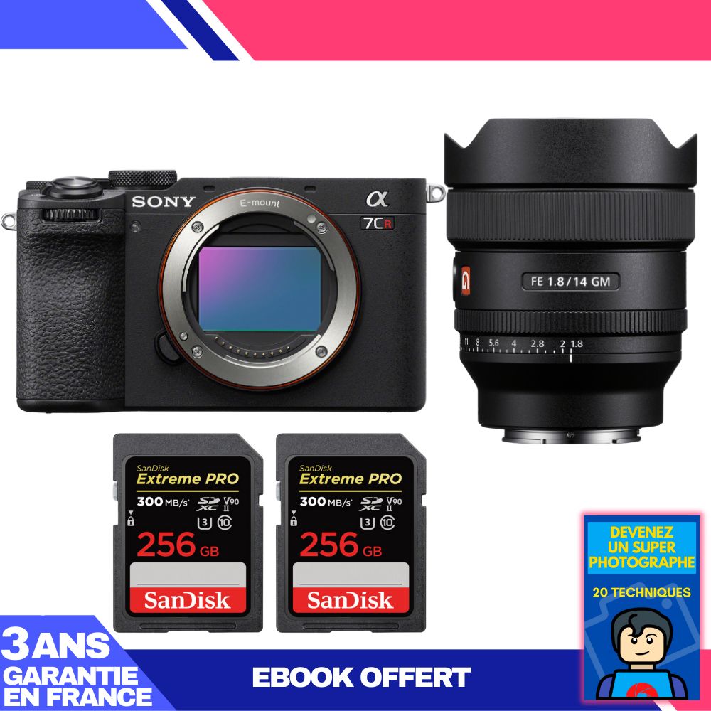 Sony A7CR Black Body + FE 14mm f/1.8 GM Lens + 2 SanDisk 256GB Extreme PRO UHS-II SDXC Cards + 'Become a Super Photographer' Ebook