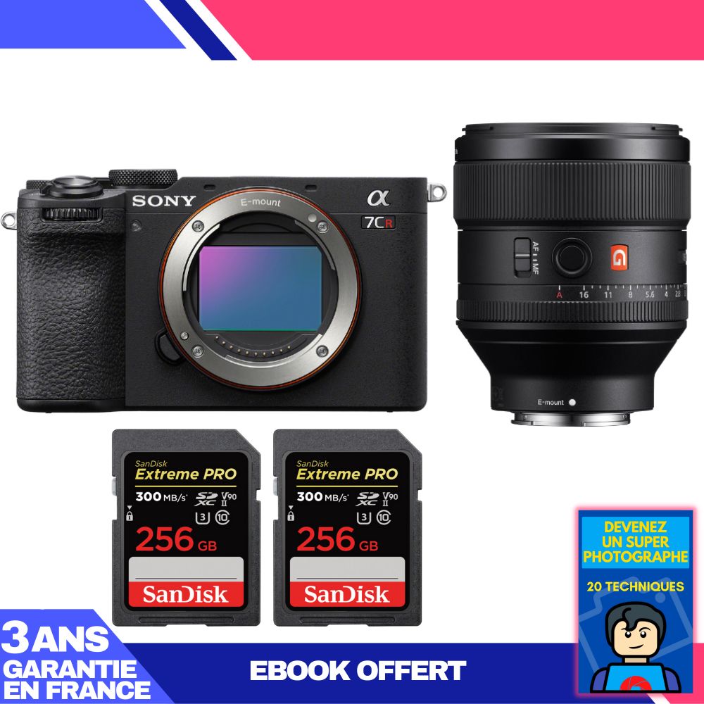 Sony A7CR Black Body + FE 85mm f/1.4 GM Lens + 2x SanDisk 256GB Extreme PRO UHS-II SDXC Cards + 'Become a Super Photographer' Ebook