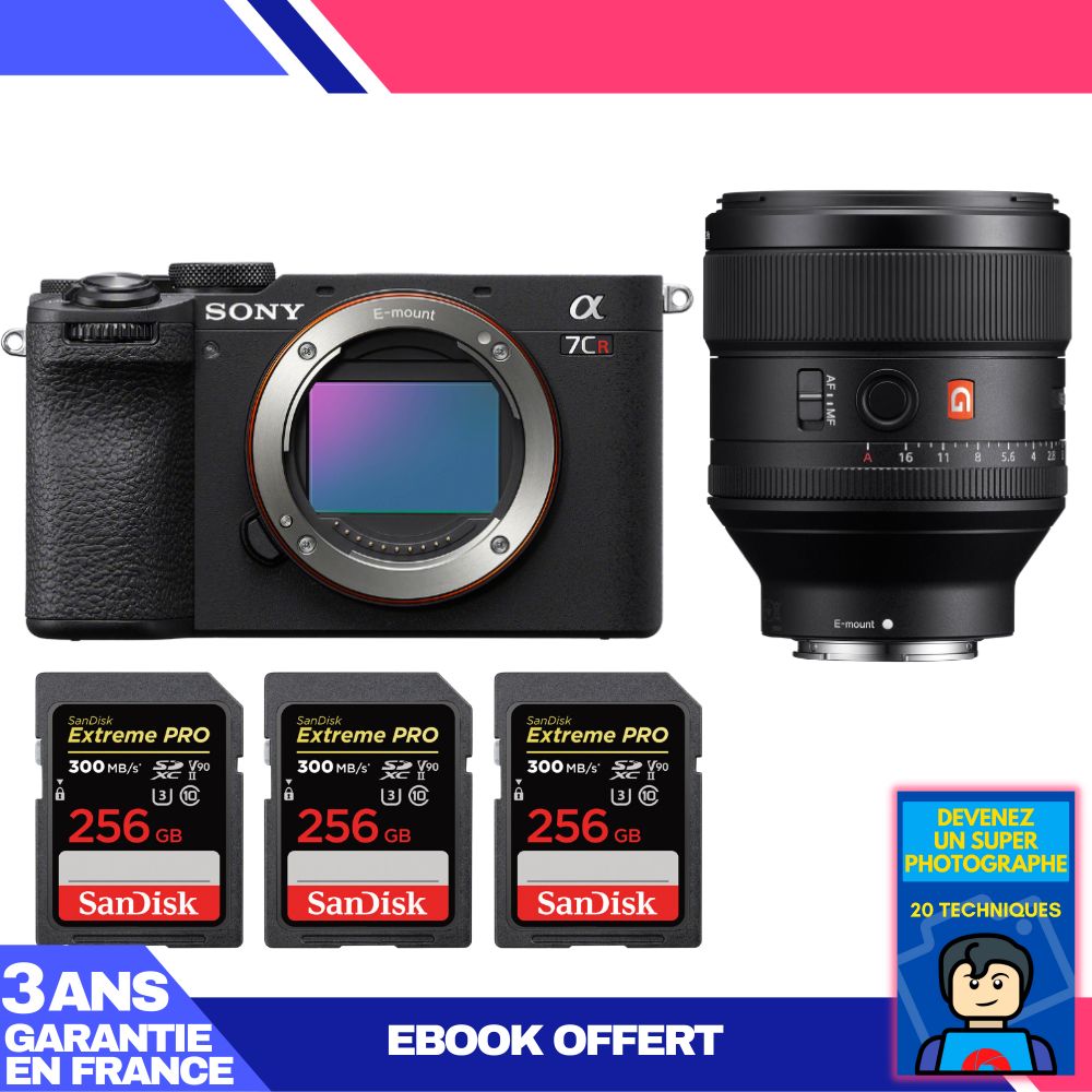 Sony A7CR Black Body + FE 85mm f/1.4 GM Lens + 3 SanDisk 256GB Extreme PRO UHS-II SDXC Cards + 'Become a Super Photographer' Ebook