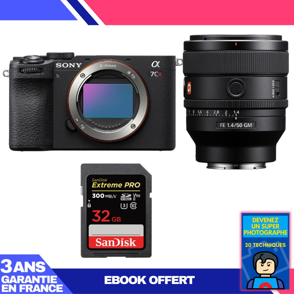 Sony A7CR Black + FE 50mm f/1.4 GM + 1 SanDisk 32GB Extreme PRO UHS-II SDXC Card + Ebook 'Become a Super Photographer'