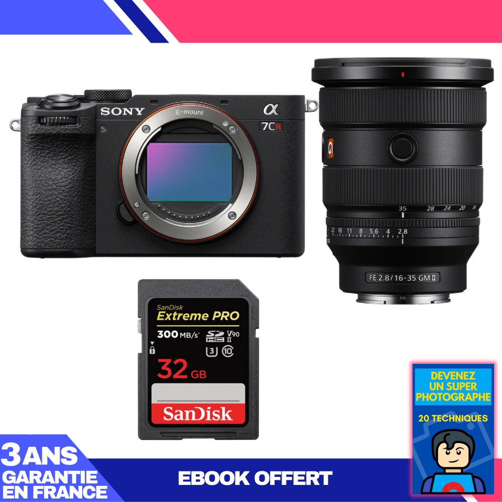 Sony A7CR Black Camera Kit + FE 16-35mm f/2.8 GM II Lens + 1 SanDisk 32GB Extreme PRO UHS-II SDXC Card + 'Become a Master Photographer' Ebook