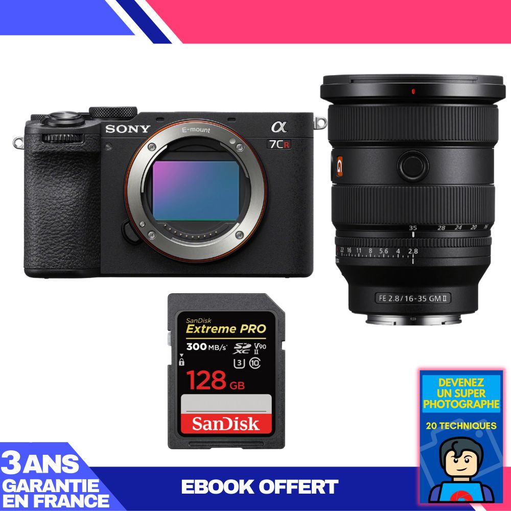 Cámara Sony A7CR Negra + Lente FE 16-35mm f/2.8 GM II + Tarjeta SanDisk 128GB Extreme PRO UHS-II SDXC 300 MB/s + Ebook 'Conviértete en un Superfotógrafo'