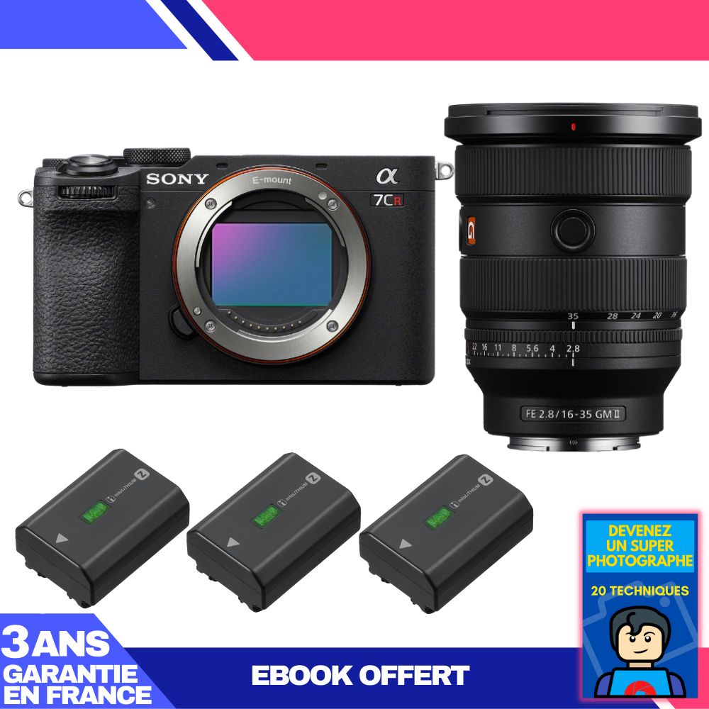Sony A7CR Black Body + FE 16-35mm f/2.8 GM II Lens + 3 Sony NP-FZ100 Batteries + 'Become a Super Photographer' Ebook