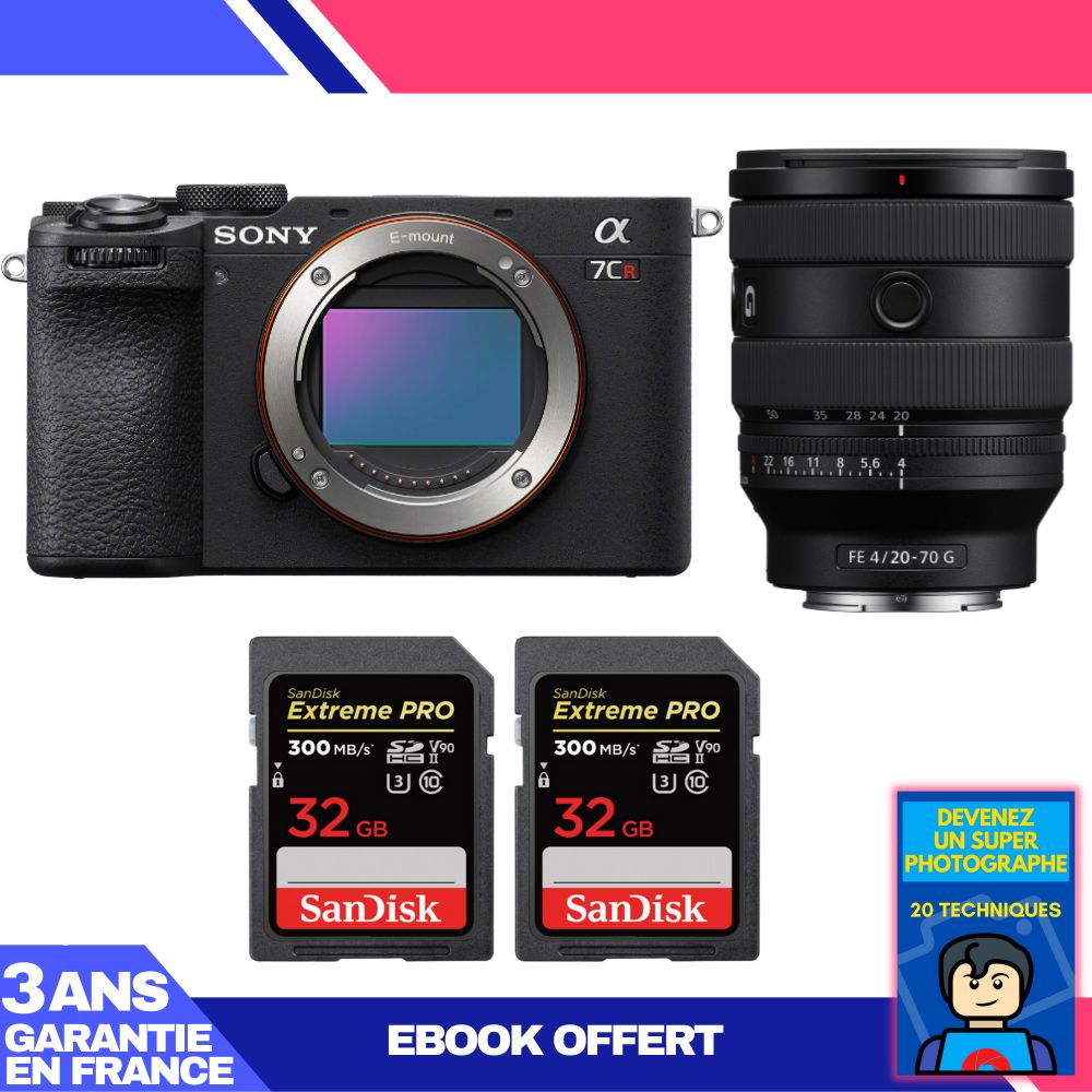Sony A7CR Black Body + FE 20-70mm f/4 G Lens + 2x SanDisk 32GB Extreme PRO UHS-II SDXC 300MB/s Cards + 'Become a Super Photographer' Ebook