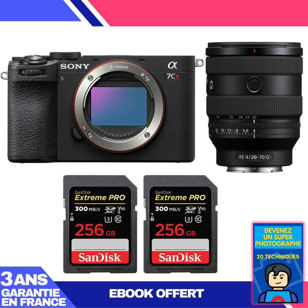 Sony A7CR Black Body + FE 20-70mm f/4 G Lens + 2 SanDisk 256GB Extreme PRO UHS-II SDXC Cards + 'Become a Super Photographer' Ebook