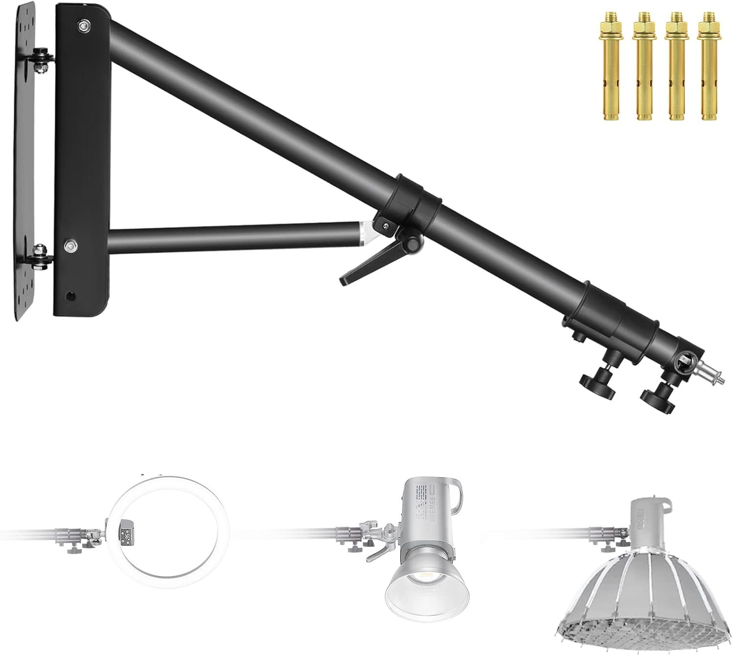Neewer Wall Mount Triangle Stand, 180-Degree Rotating, Max Length 39.4in (Black)