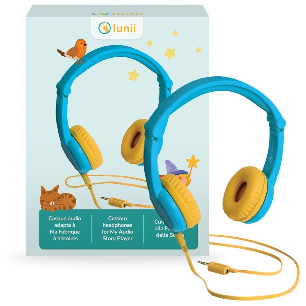Casque audio Lunii, bleu et jaune