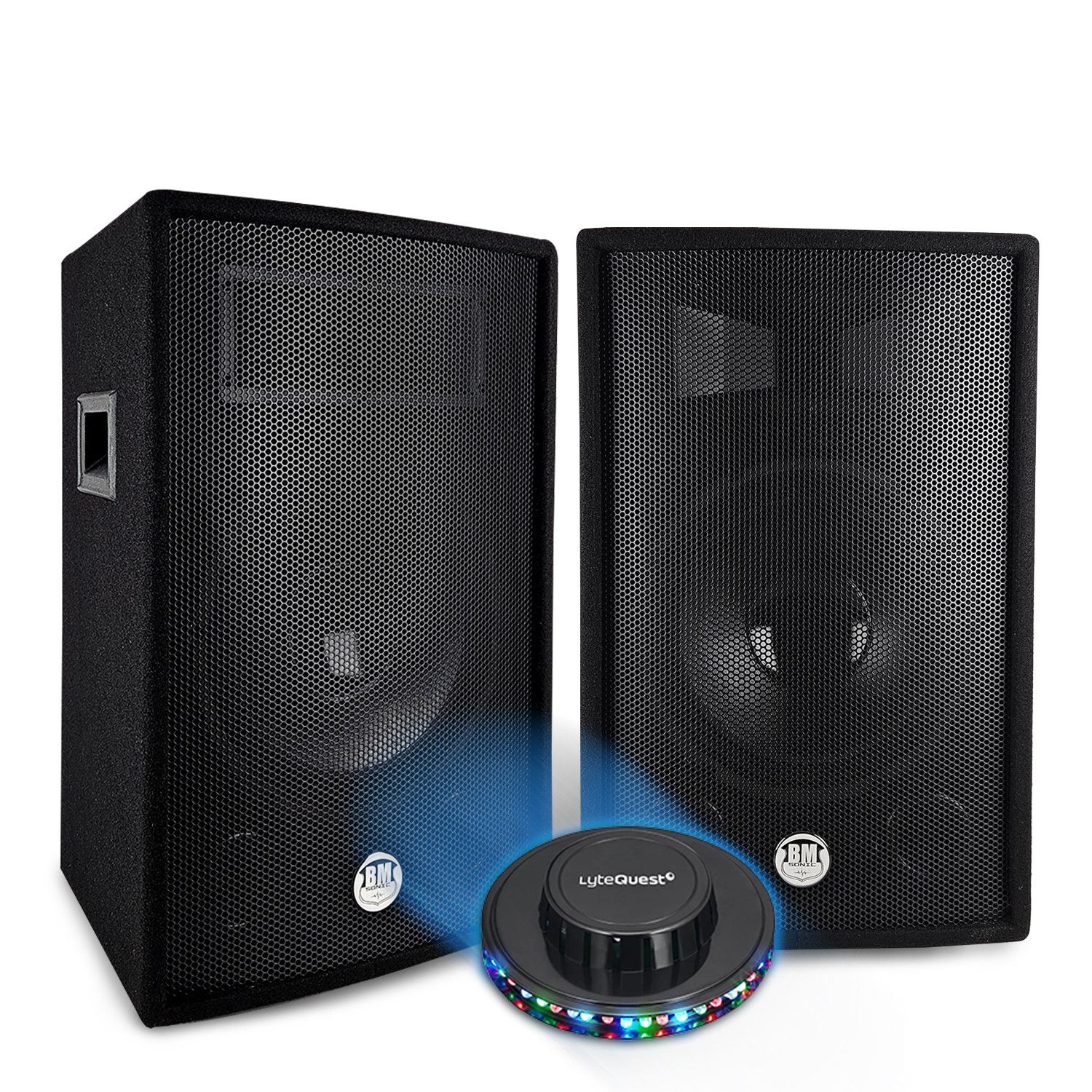 BM SONIC BMS12 Passive Speakers - 2 x 600W Peak, 1200W Max. 12" Bass Reflex Trapezoid 2-Way Speaker