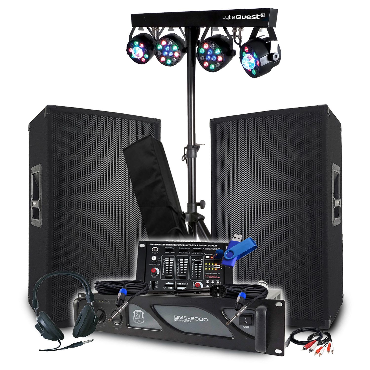 BM Sonic Pack Sono BM SONIC: 2000W Amplifier, Passive Speakers 2x700W, Mixing Console, Xperformer 8-Light Bar