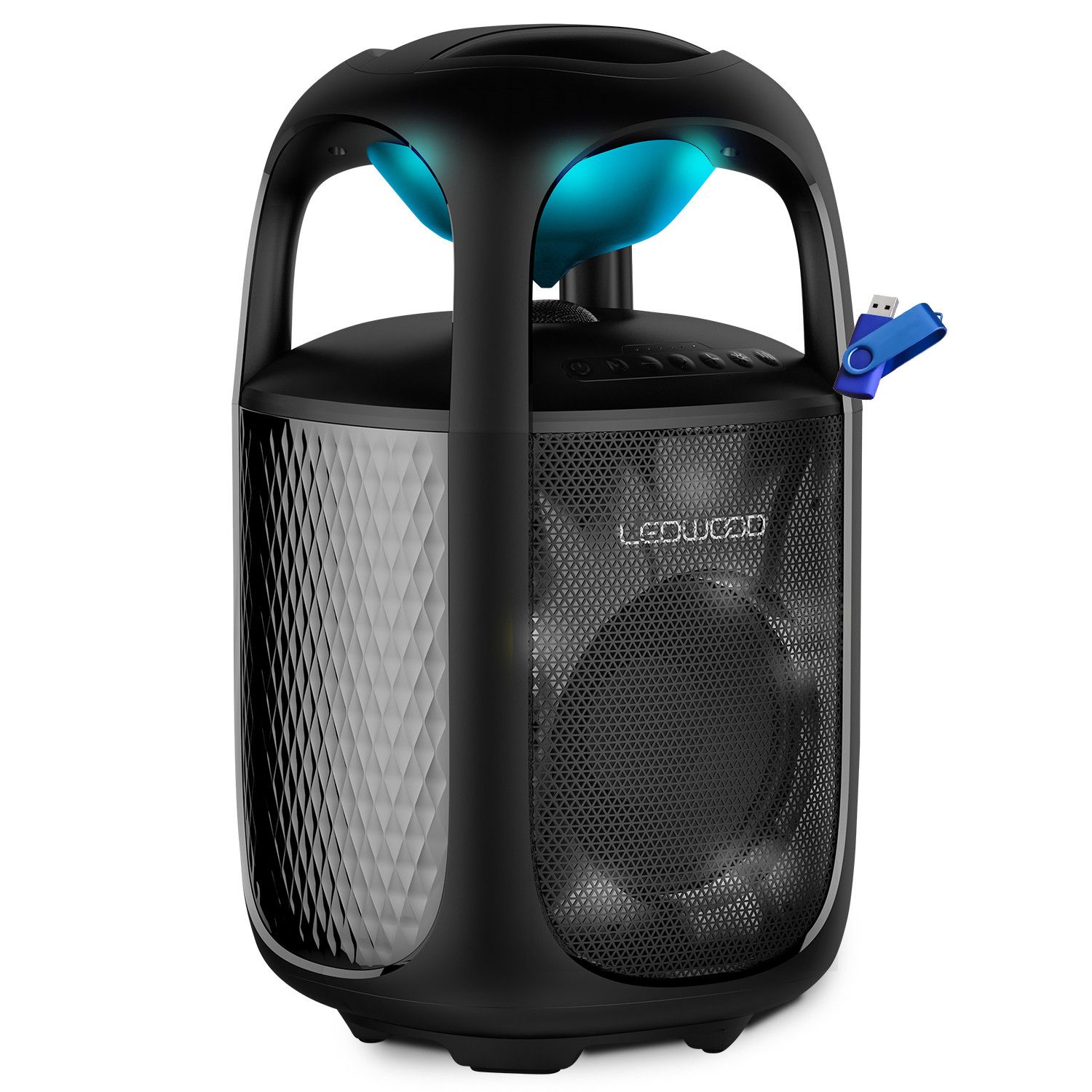 Ledwood DROP300 Bluetooth Speaker with LED RGB Effects, 300W, USB, 360° Sound, X-Bass, IPX5 Water Resistance, USB Cable and 32G Key