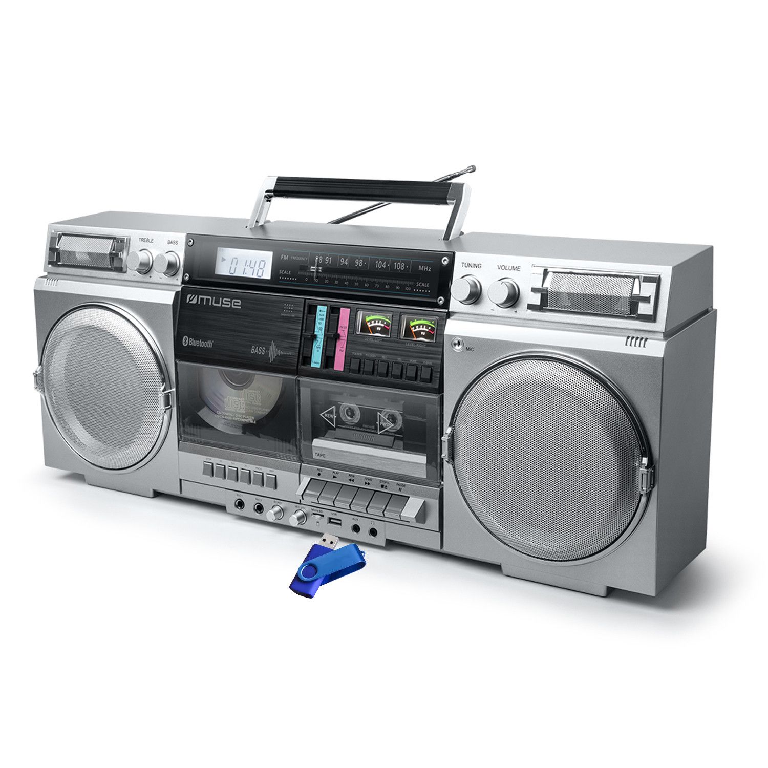 Muse M-380GBS Retro Boombox with Cassette Player, CD, AUX & Bluetooth