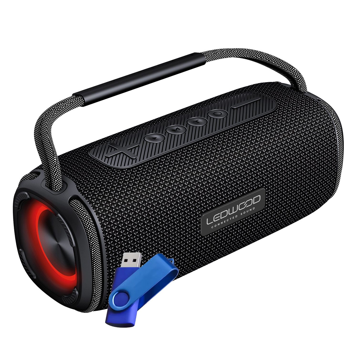 Haut-parleur Ledwood XTR160 autonome, Noir, 200W, Effet LED, Bluetooth, TWS, Imperméable IPX6, USB & Micro SD, Clé 32G