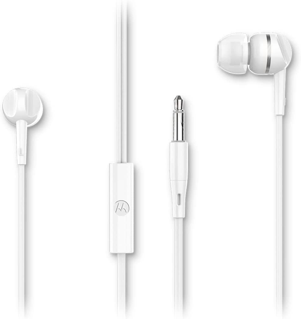 Motorola Wired Earbuds 105 In-Ear Headphones with 6 Silicone Tips - Clear White