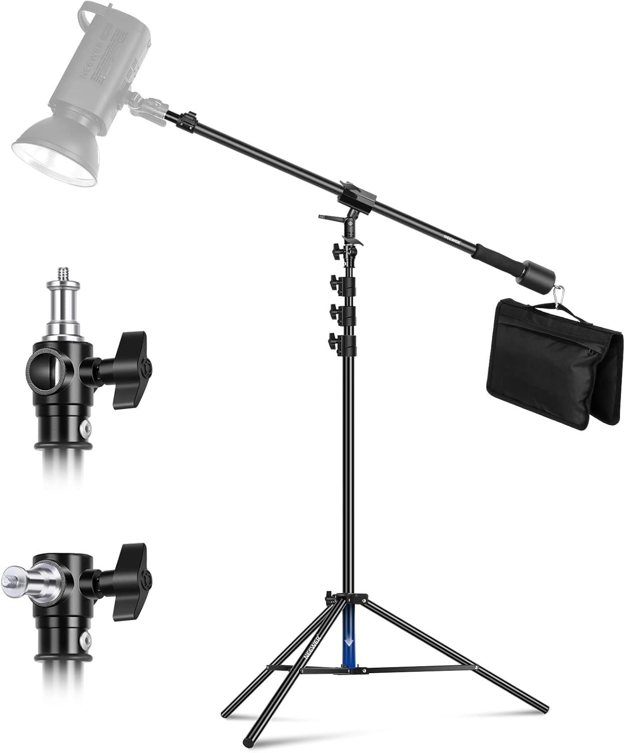 Neewer Air Cushion Light Stand, Adjustable to 9.8ft/3m with Arrow Arm, Counterweight, Sand Bag, 1/4" Softbox Screw, Flash Studio, Umbrella, Light Ring, Max. 5kg